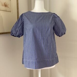 NWOT J Crew SZ XXS Women’s Puff Sleeve Blue & White Striped Boat Neck Top